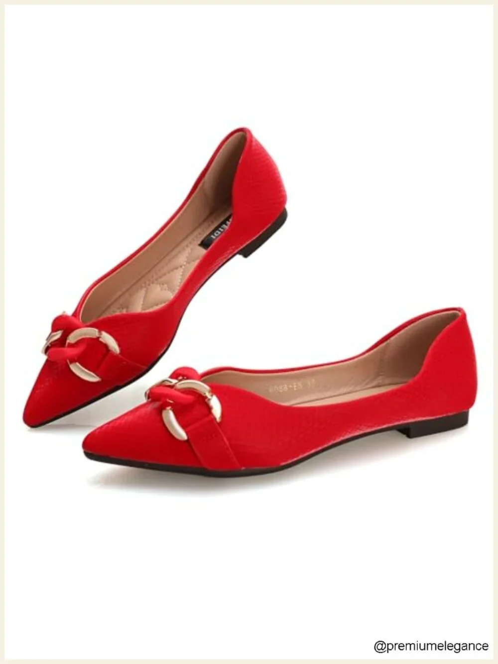 Women's Pointed Toe Ballet Flats with Metal Chain - Breathable, Lightweight